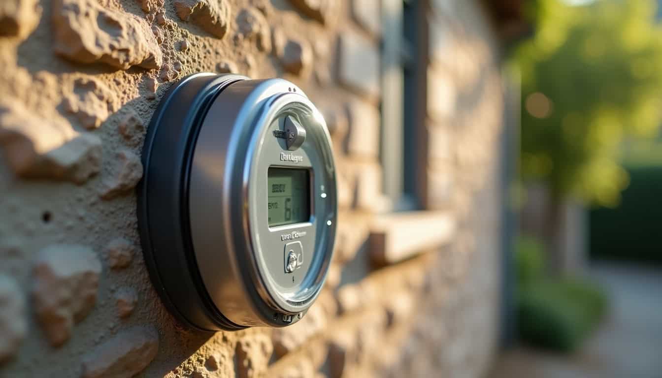 Compteur d'énergie EM112 installé près d'une borne de recharge à Siorac-en-Périgord