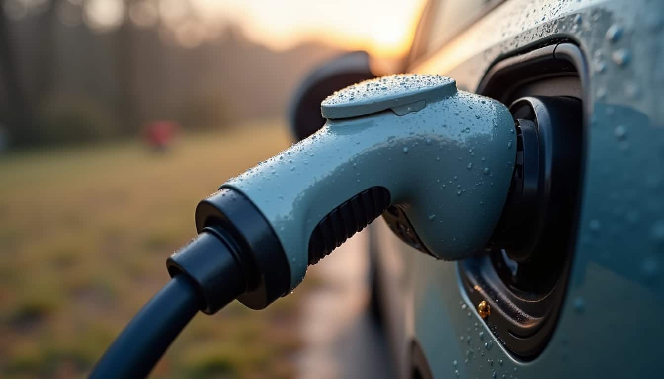 Détail du connecteur de type 2 sur une borne de recharge à Écouché-les-Vallées