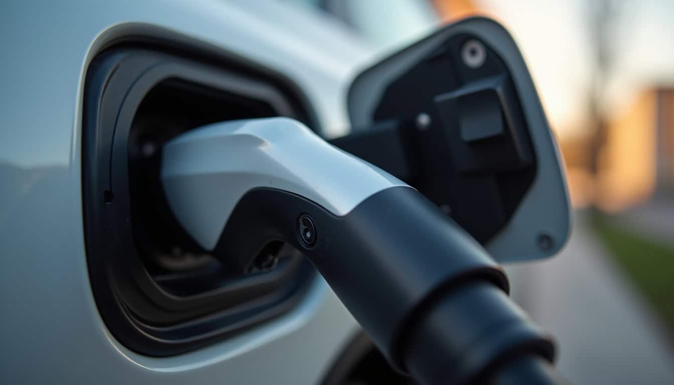 Détail d'une prise de type 2 sur une borne de recharge électrique