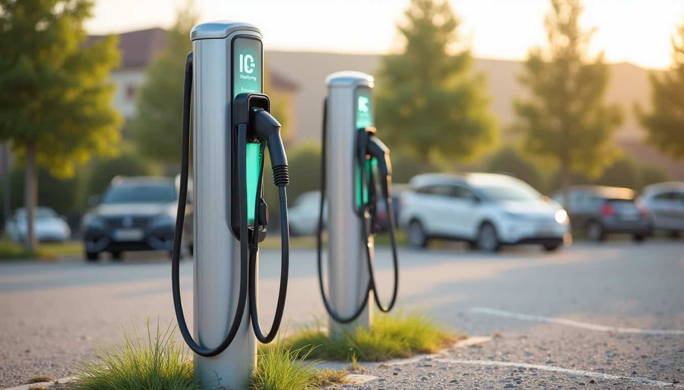 Deux bornes de recharge électriques installées dans un parking public à Habsheim, près du centre-ville
