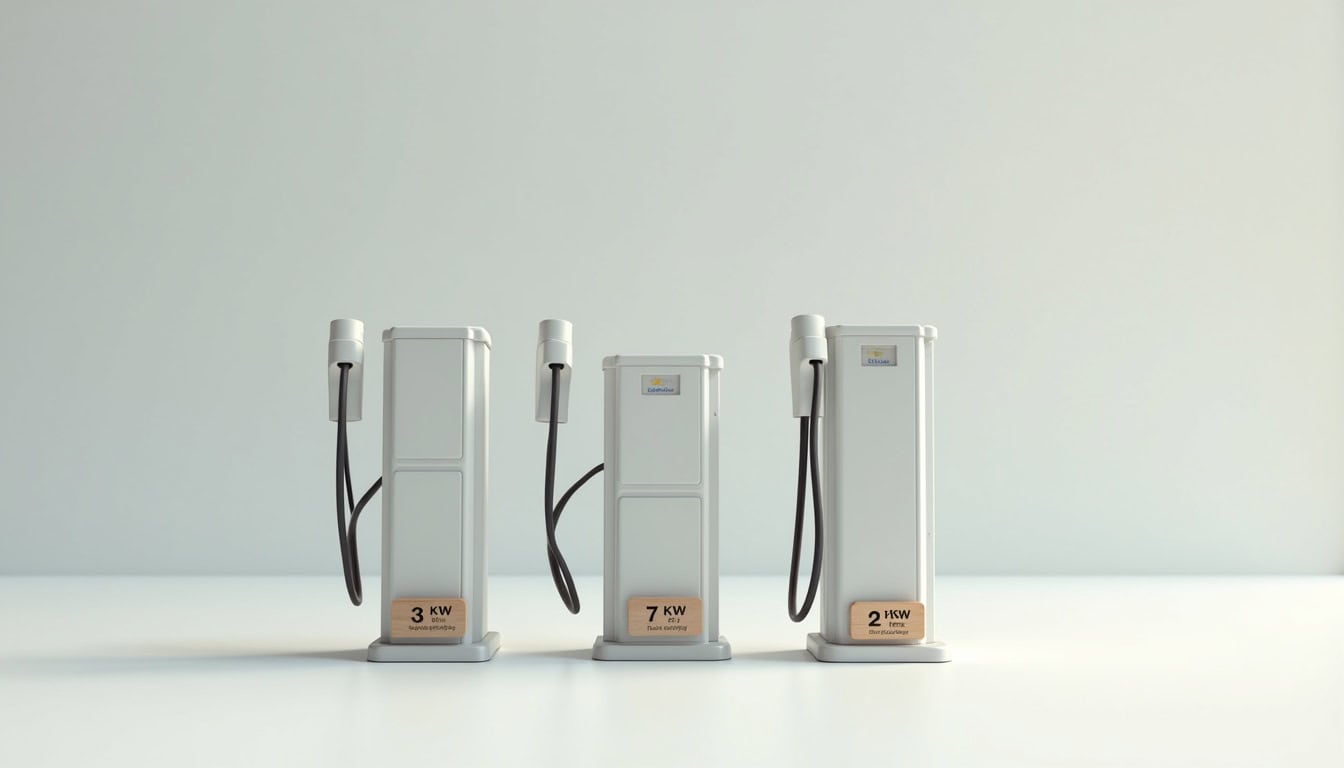 Différentes puissances de bornes de recharge électrique avec comparaison visuelle