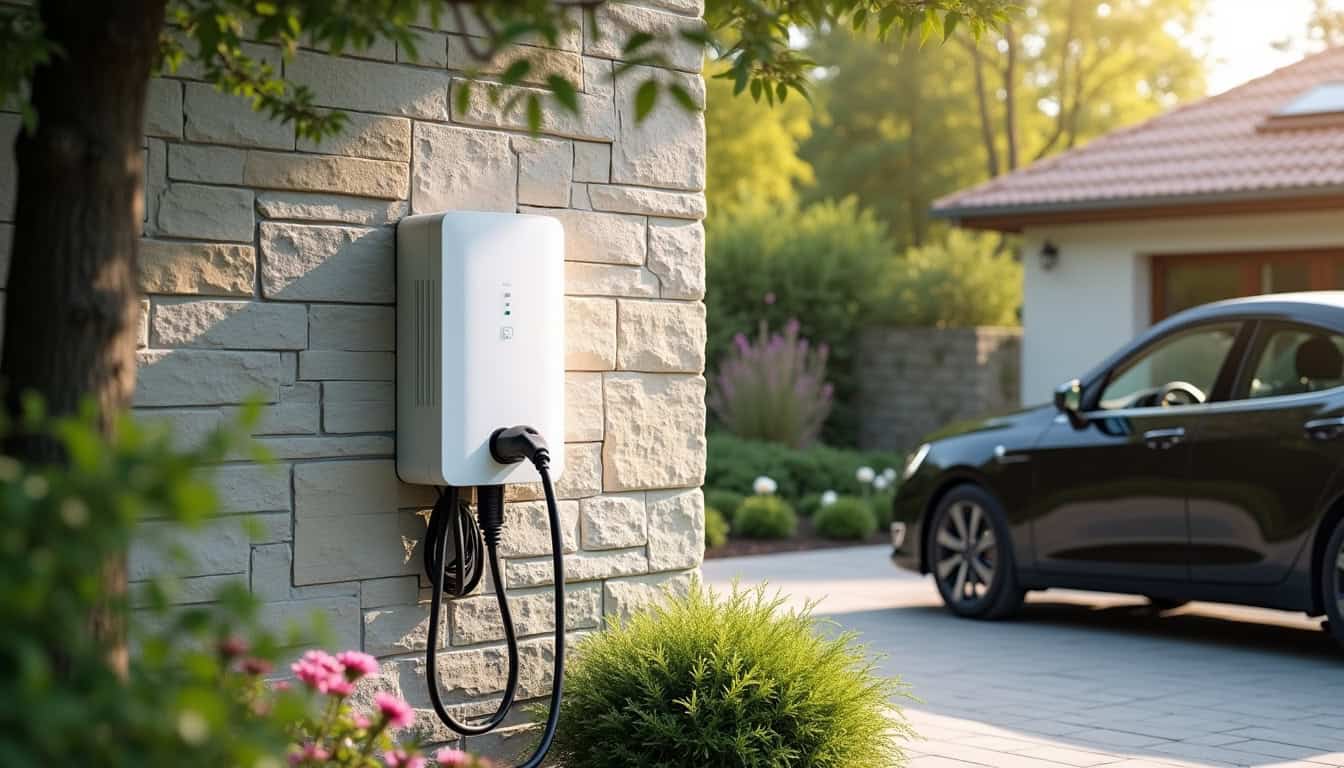 Différents modèles de bornes de recharge électrique installées à l'extérieur d'une maison à Melesse