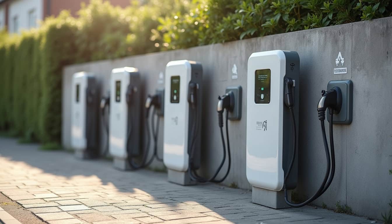 Différents modèles de bornes de recharge électrique installés à Téteghem-Coudekerque-Village