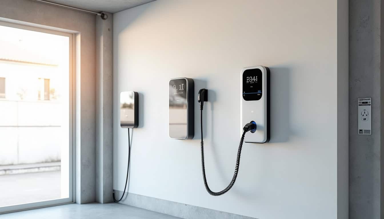 Différents modèles de bornes de recharge murales et prises renforcées installées près de Yzeure