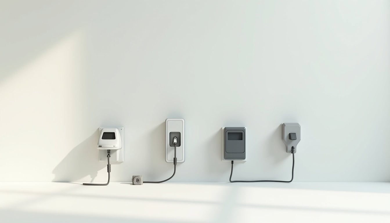 Différents modèles de bornes de recharge murales et prises renforcées