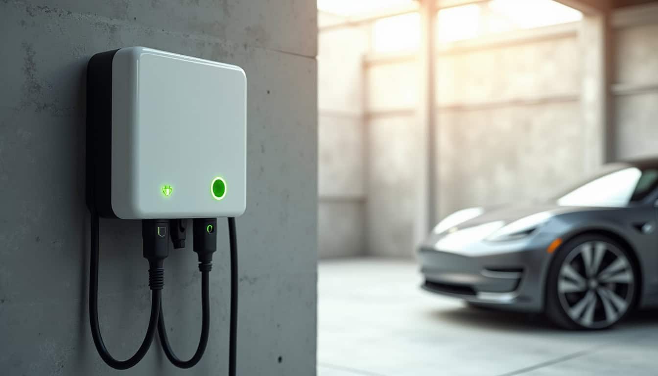 Différents modèles de bornes de recharge murales installées dans un garage à Saint-Michel-sur-orge