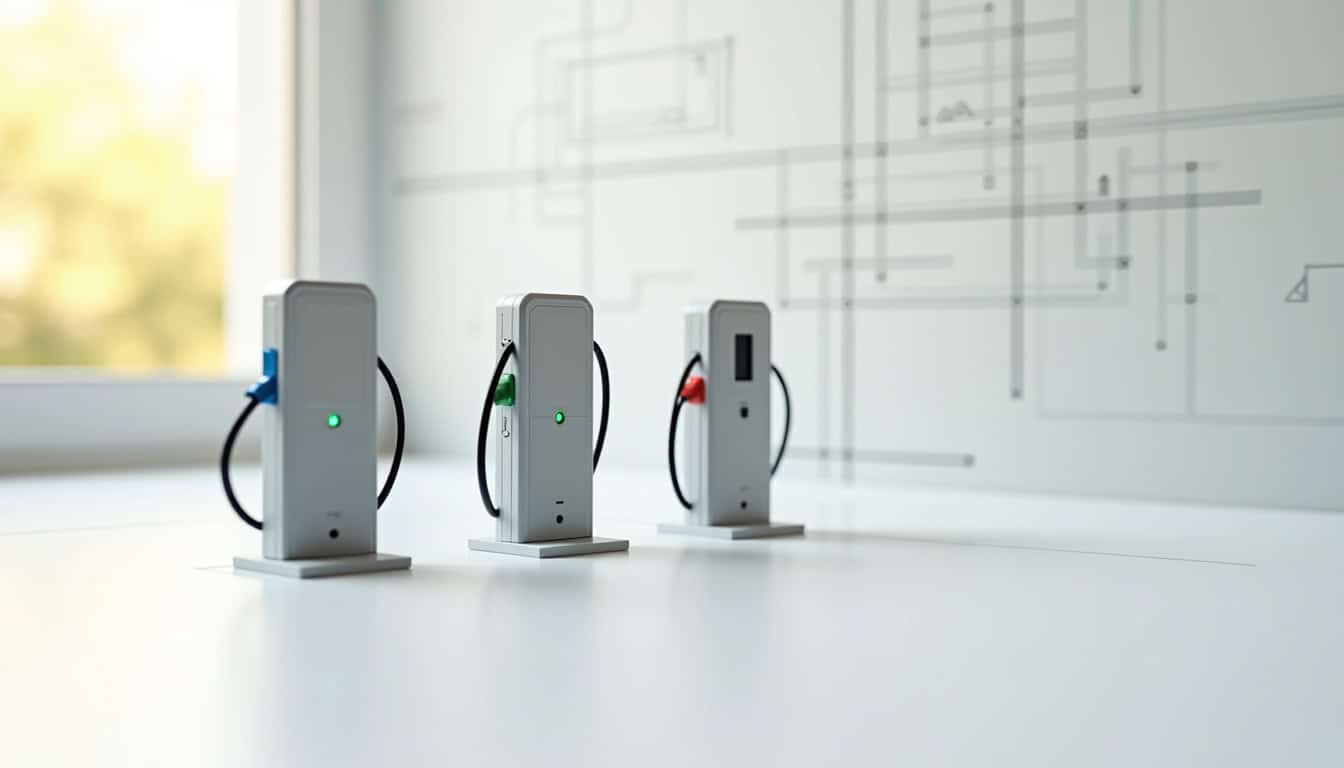 Différents modèles de bornes de recharge pour véhicules électriques installées à Mercurol-Veaunes