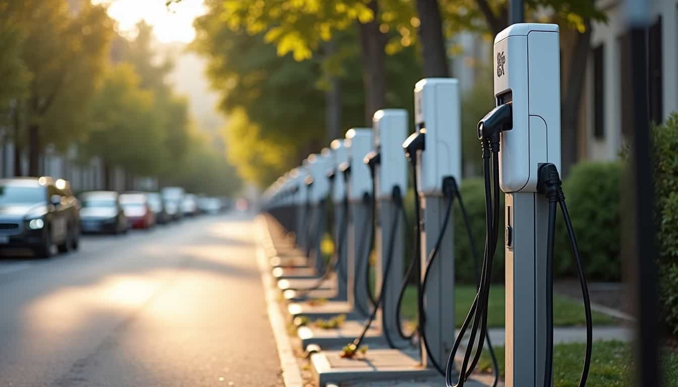 Différents modèles de bornes de recharge pour véhicules électriques installés à Aubière