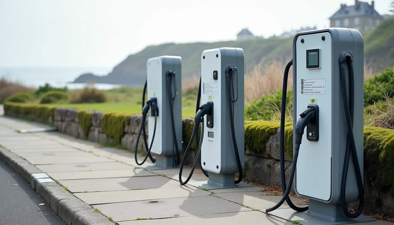 Différents modèles de bornes électriques installées à Santec, comparaison visuelle