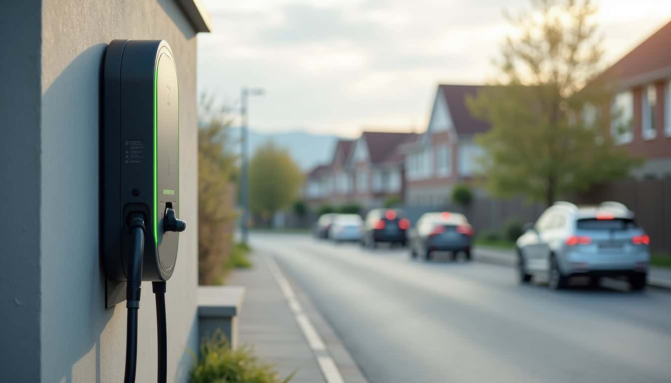 Différents modèles de bornes électriques installés en extérieur à Doudeville