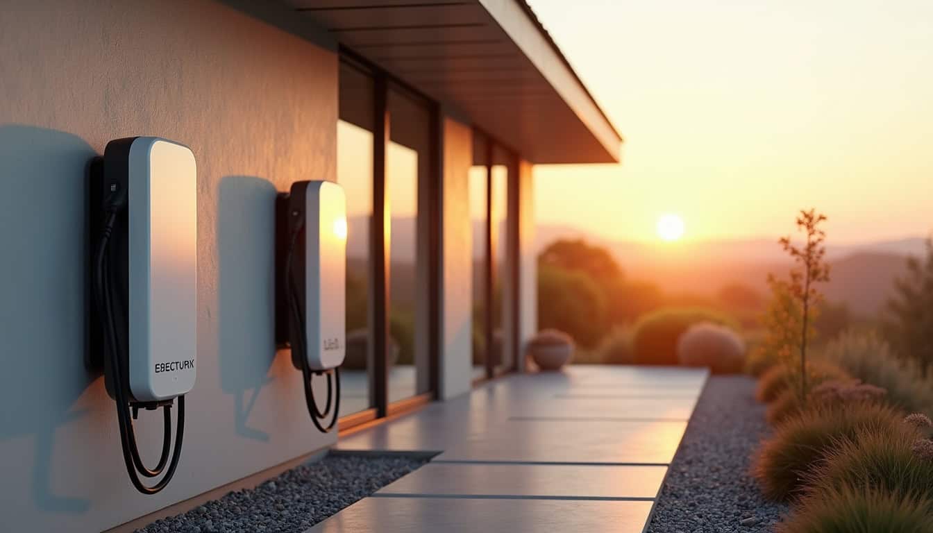 Différents modèles de bornes électriques murales installées à l'extérieur d'une maison