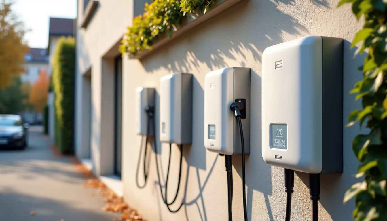 Différents modèles de wallbox installés en extérieur à Montlhéry