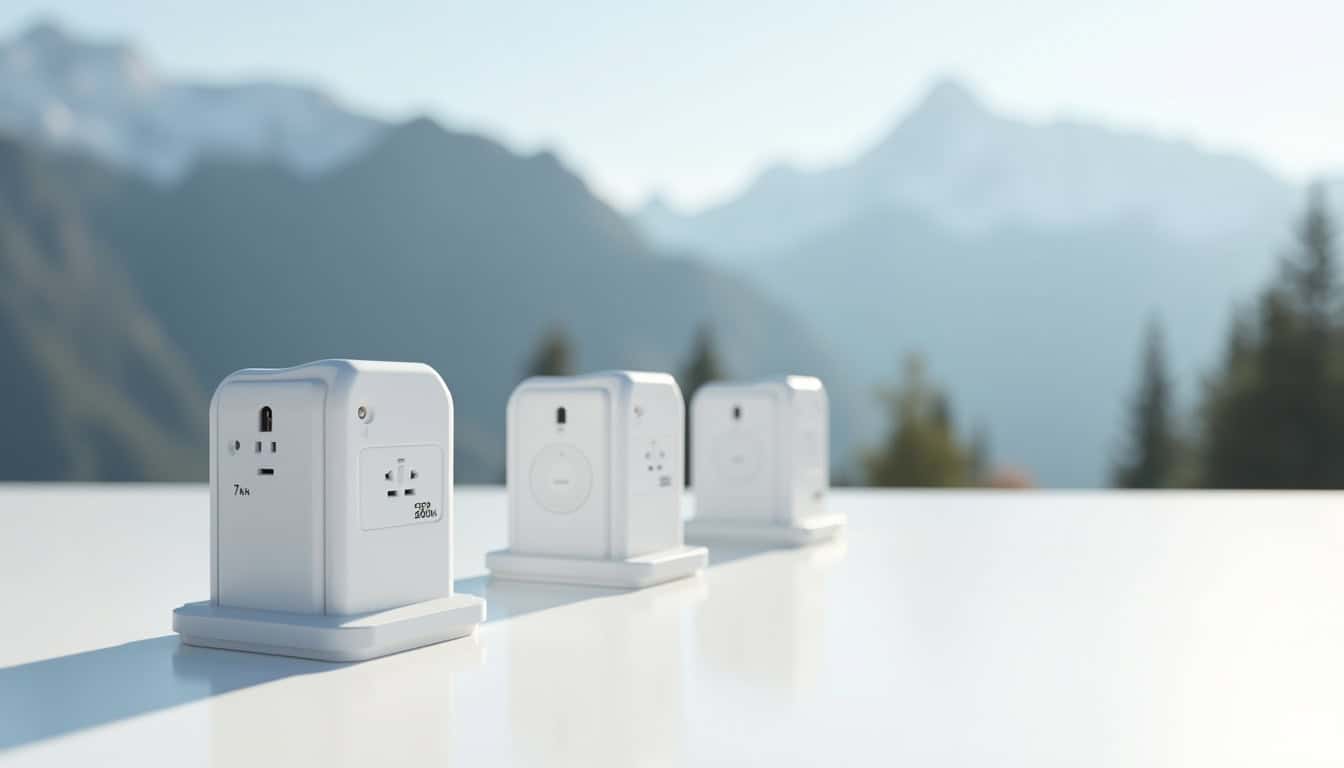 Différents types de bornes de recharge électrique installées à Mont-Saxonnex: prise renforcée, wallbox 7 kW et wallbox 22 kW