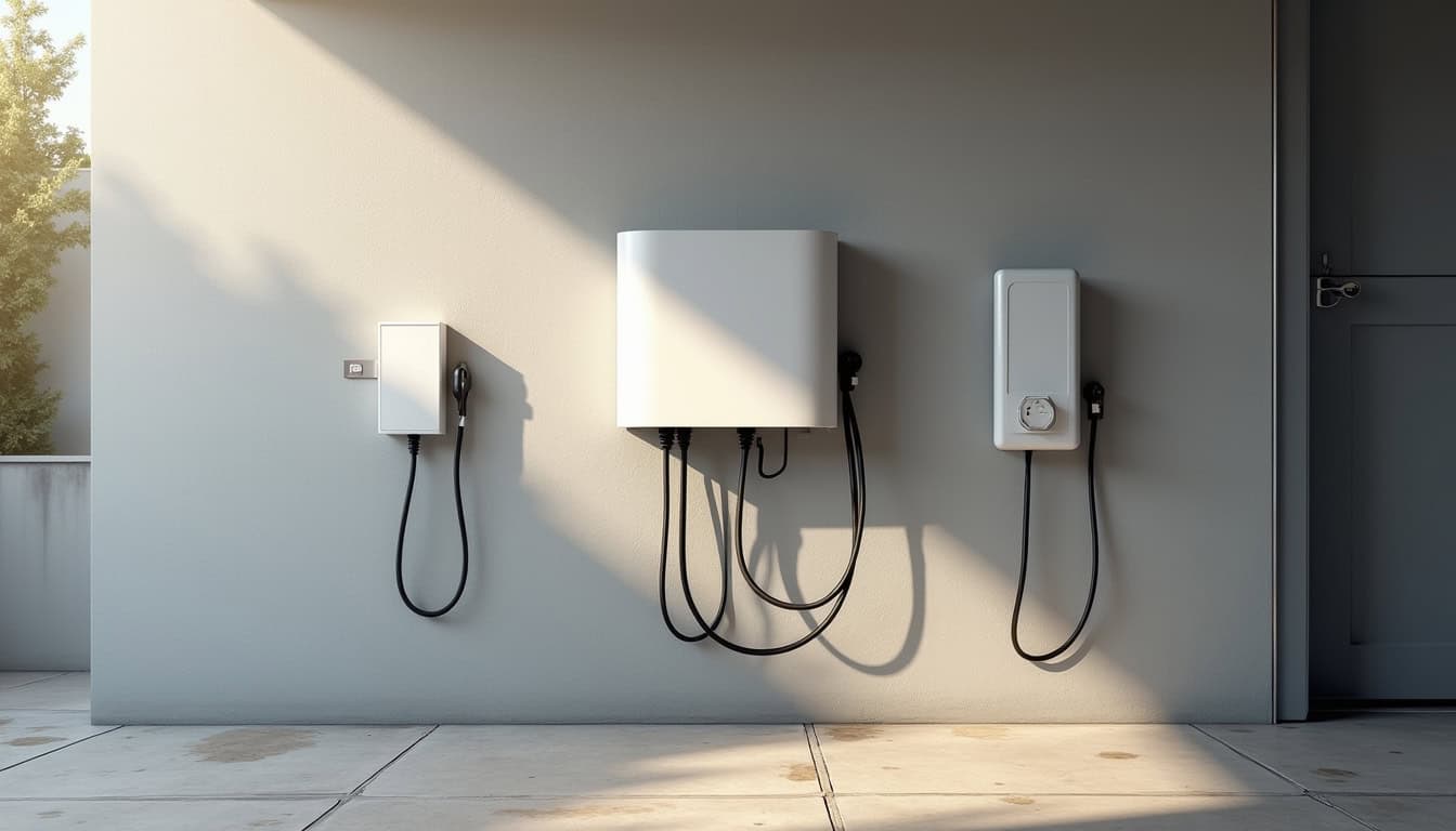 Différents types de bornes de recharge électrique installées dans un garage