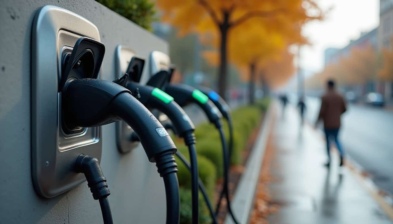 Différents types de bornes de recharge électrique installées en extérieur