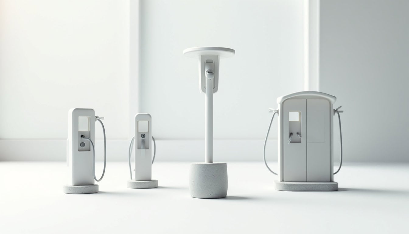 Différents types de bornes de recharge installées en extérieur