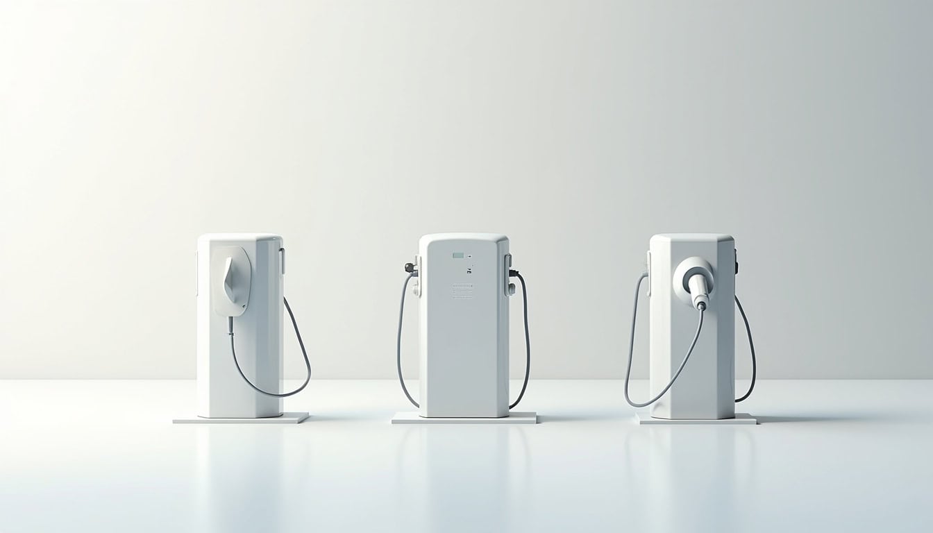 Différents types de bornes de recharge pour véhicules électriques installées en extérieur