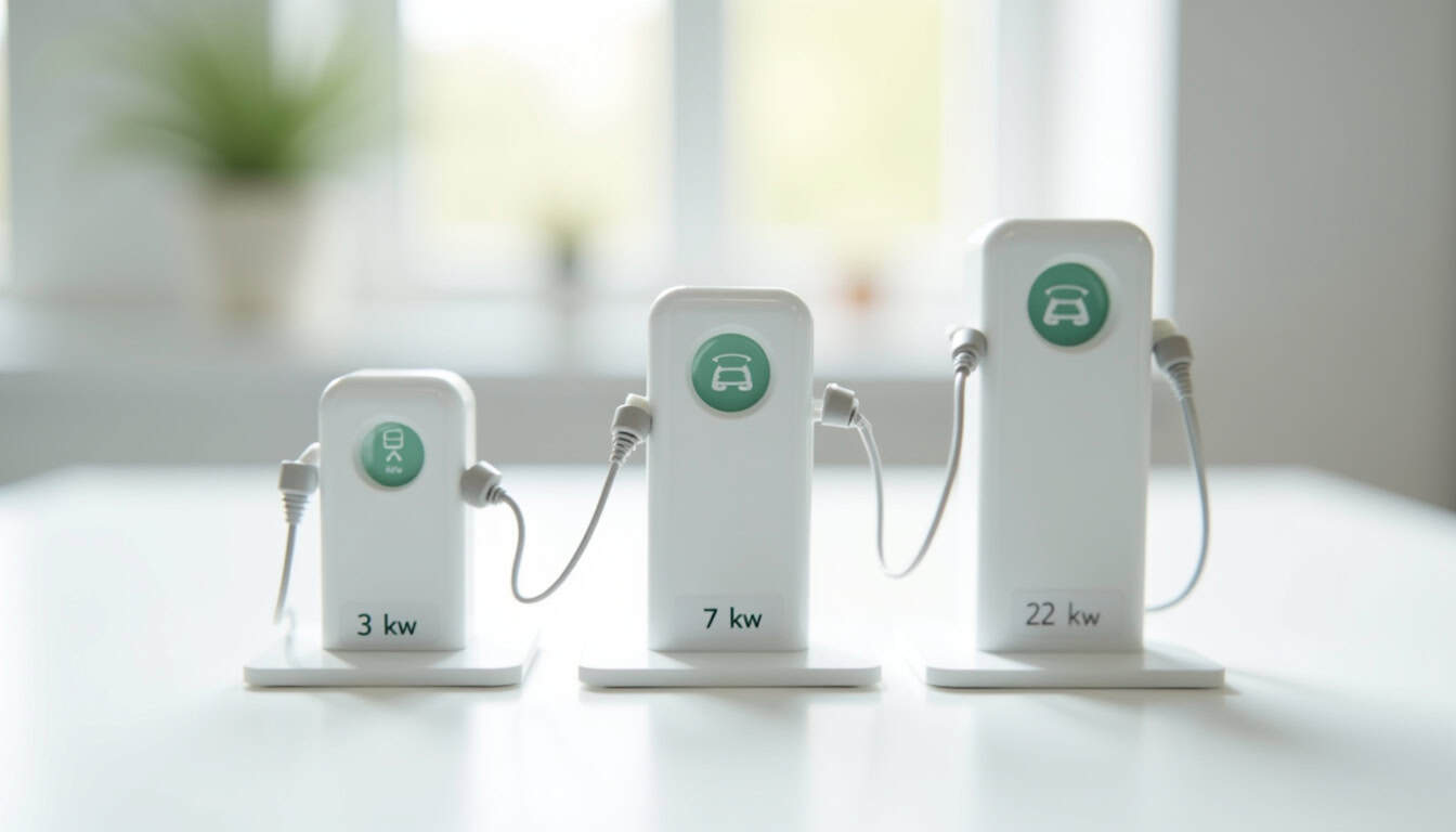 Différents types de bornes électriques avec indication de leur puissance en kW
