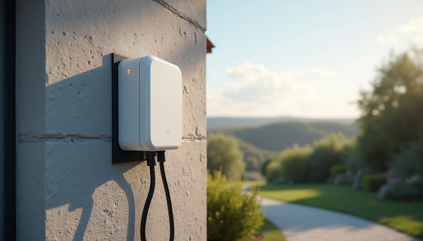 Différents types de bornes électriques installées en extérieur sur un mur de maison