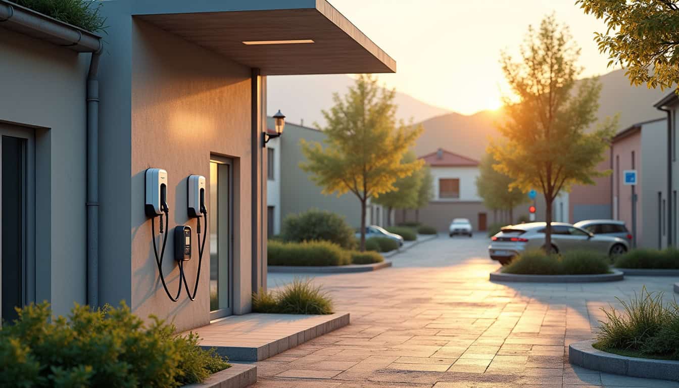 Diverses solutions de recharge électrique installées à Ille-sur-Têt: borne murale, station collective, point de recharge entreprise
