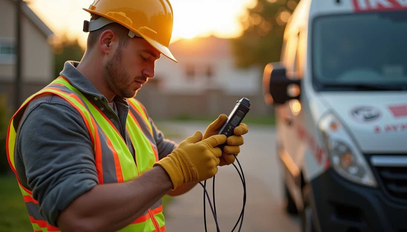 Électricien certifié IRVE en train de vérifier un câble avant installation d