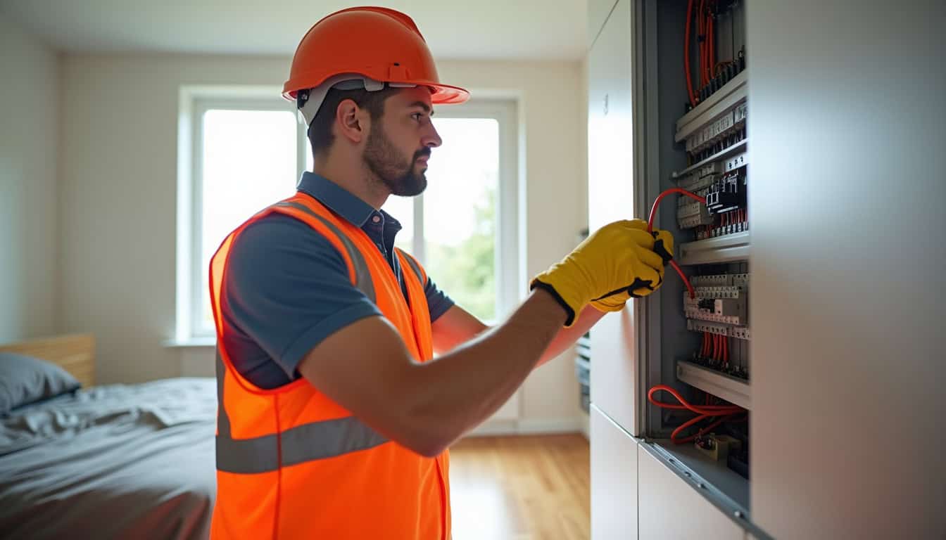Électricien certifié IRVE en train de vérifier un tableau électrique à Cluses