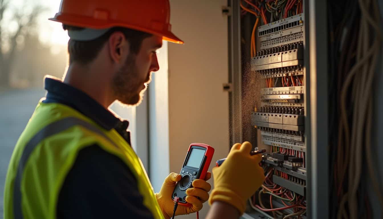 Électricien certifié IRVE en train de vérifier un tableau électrique à Savonnières