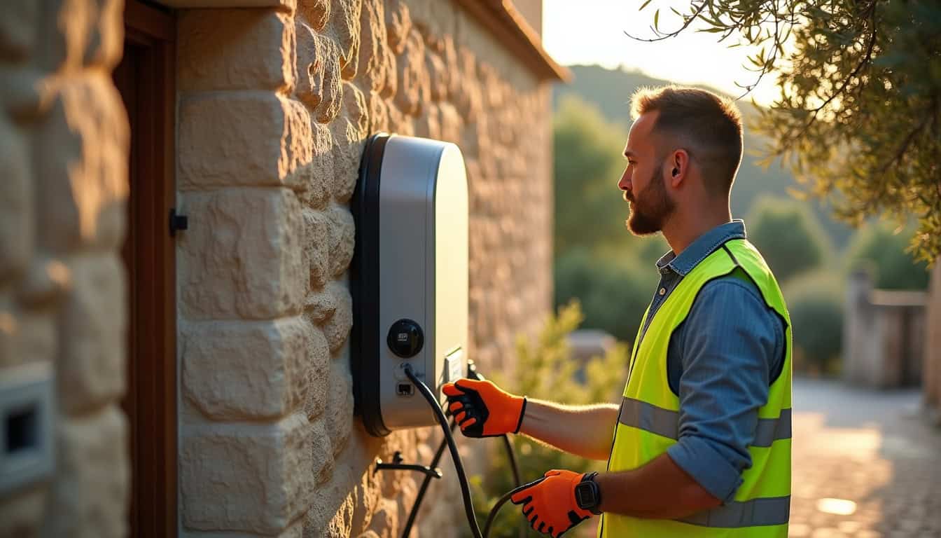 Électricien certifié IRVE en train de vérifier une installation électrique à San-Martino-di-Lota