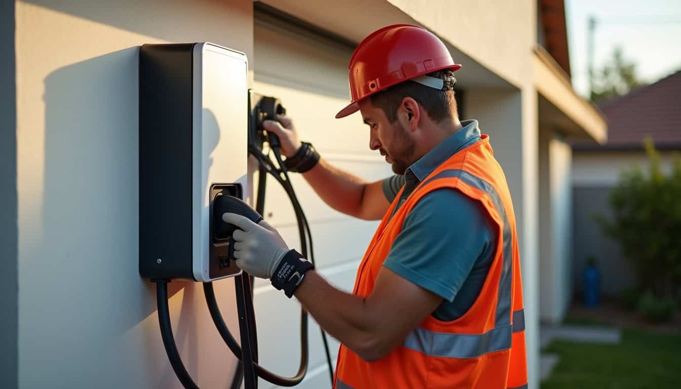 Électricien certifié IRVE en train d'installer une borne de recharge à Cerelles