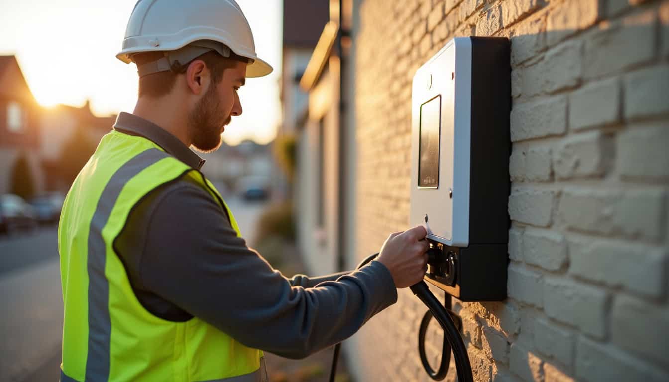 Électricien certifié IRVE en train d'installer une borne de recharge à Esbly