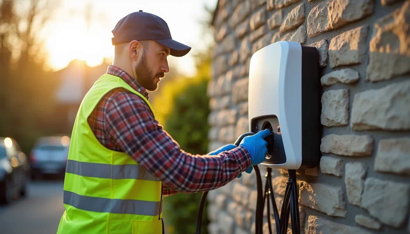 Électricien certifié IRVE en train d'installer une borne de recharge à Lédignan