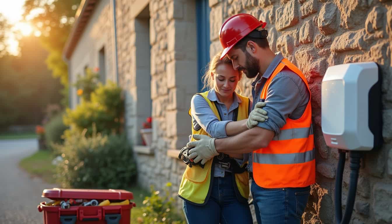 Électricien certifié IRVE en train d’installer une borne électrique à Vic-le-Comte