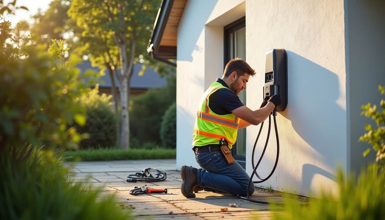 Électricien certifié IRVE installant une borne de recharge à Souppes-sur-Loing
