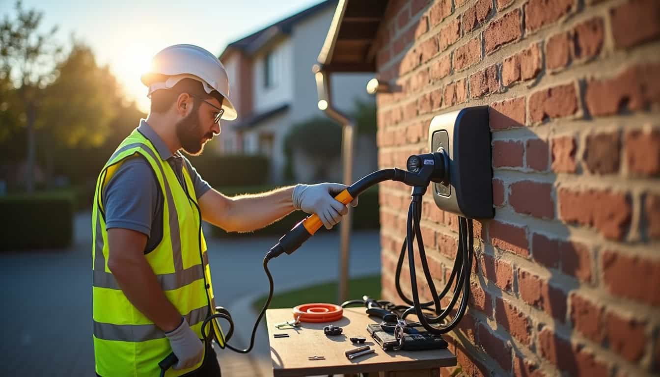 Électricien certifié IRVE lors de l'installation d'une borne à Buc