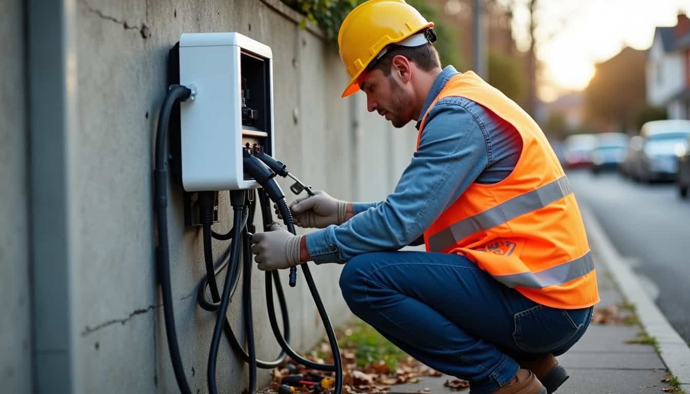 Électricien en train d