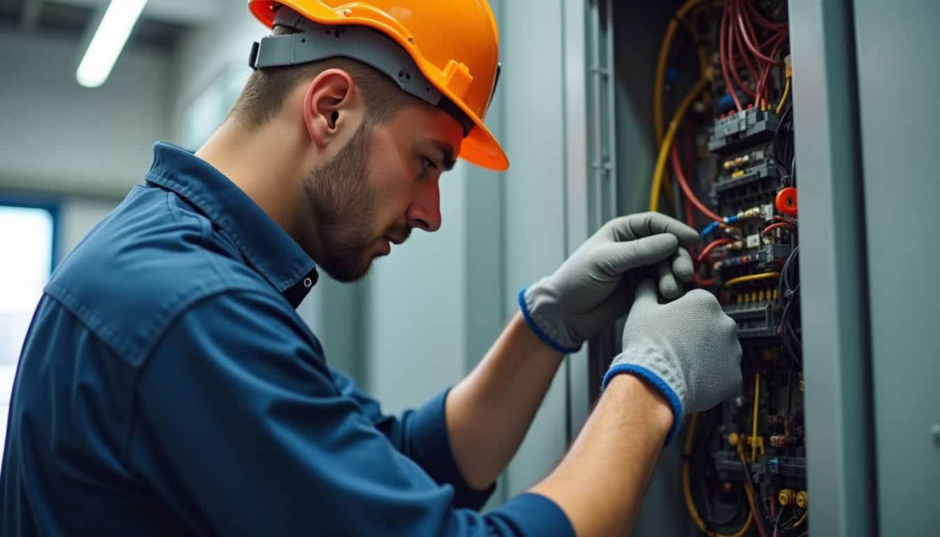 Électricien en train d