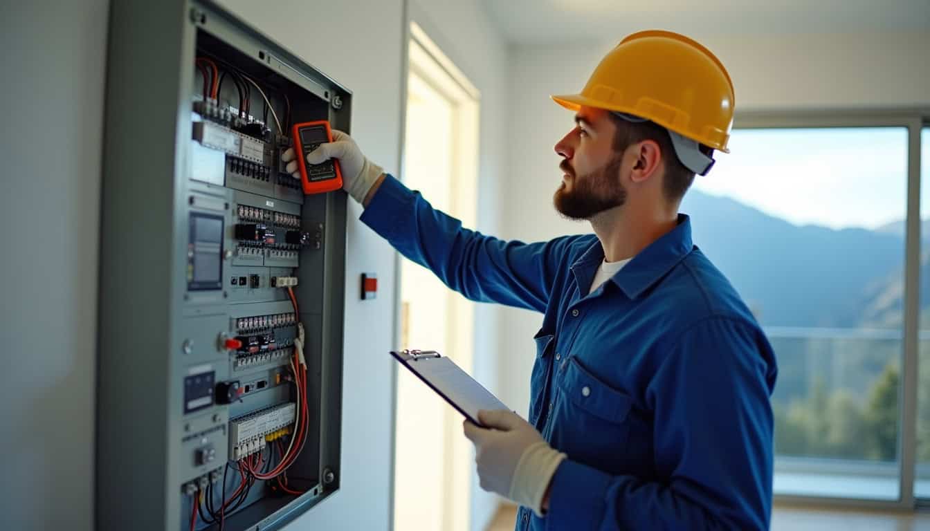Électricien en train de diagnostiquer un tableau électrique pour l