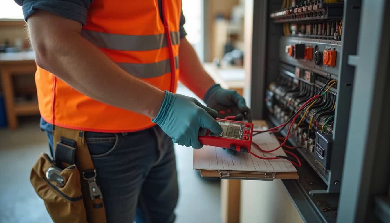 Électricien en train de réaliser un audit technique pour l