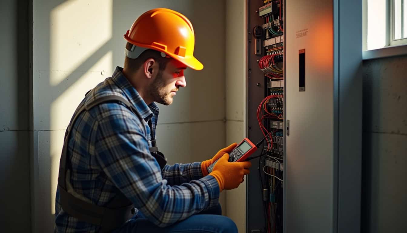 Électricien en train de réaliser un diagnostic électrique pour l