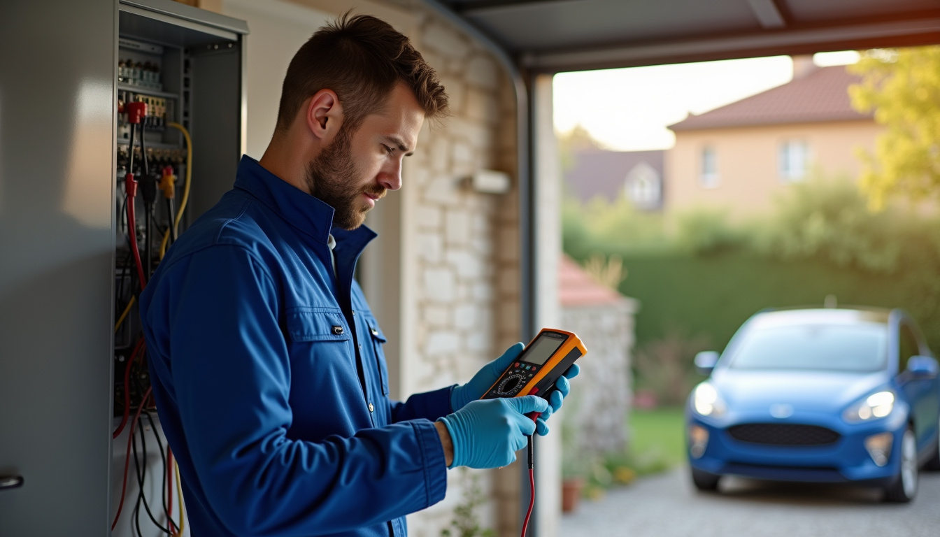 Électricien en train de réaliser un diagnostic électrique pour l