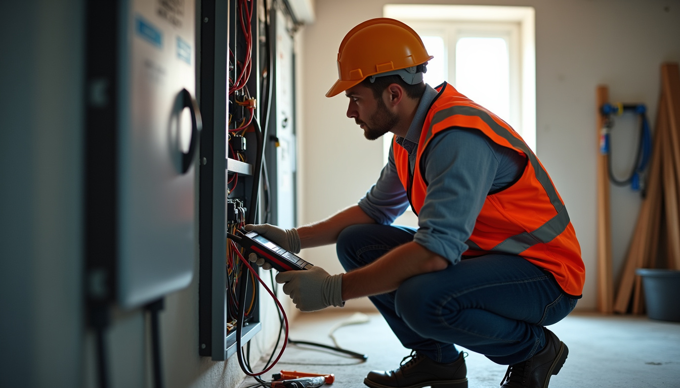 Électricien en train de réaliser un diagnostic technique pour l’installation d’une borne électrique à Remy