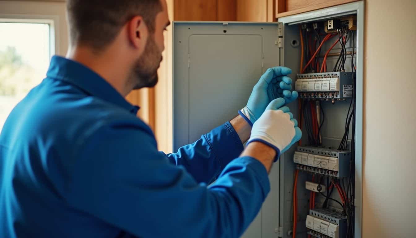 Électricien inspectant un tableau électrique à Loriol-sur-Drôme avant installation d