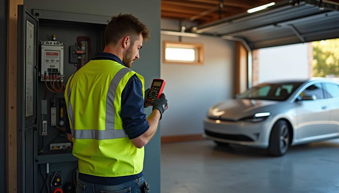 Électricien IRVE en train de réaliser un diagnostic électrique pour installation de borne