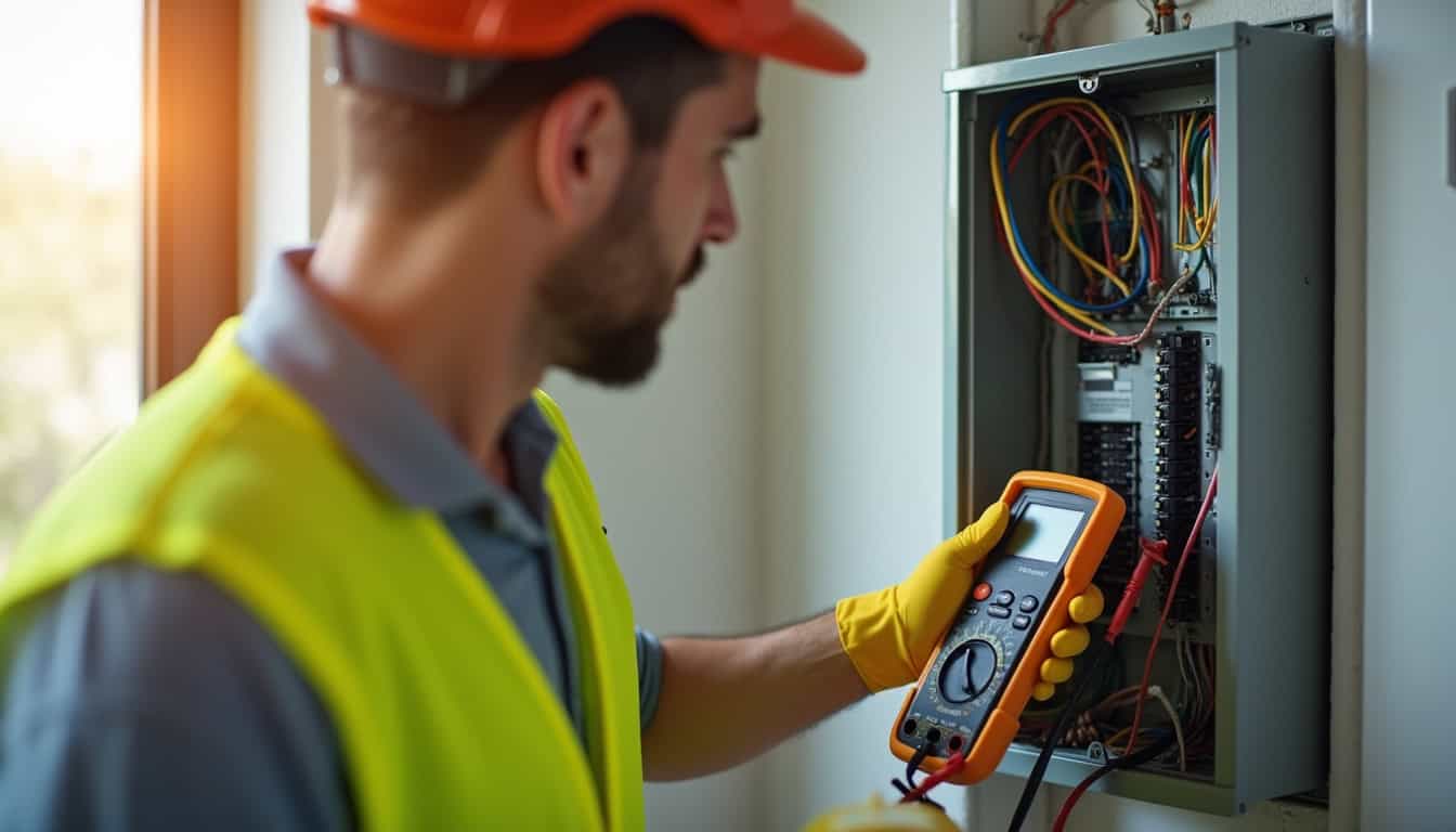 Électricien IRVE en train de vérifier un tableau électrique à Chauray