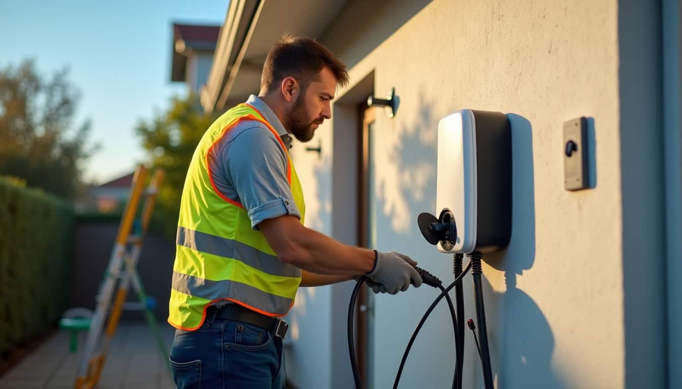 Électricien qualifié IRVE en train d'installer une borne de recharge à Palaja