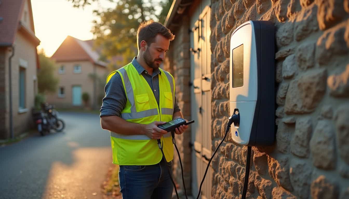 Électricien testant le fonctionnement d