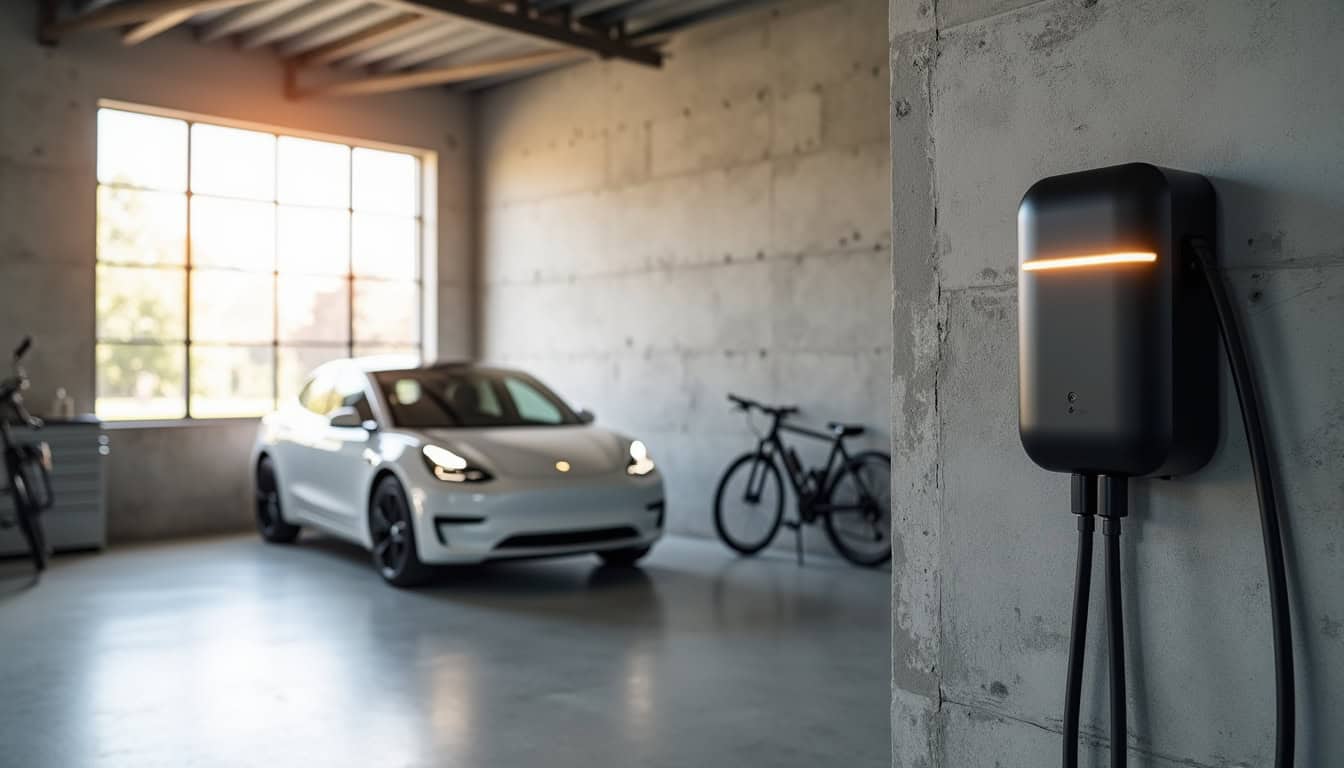 Emplacement idéal d'une borne de recharge électrique installée dans un garage à Fraisans