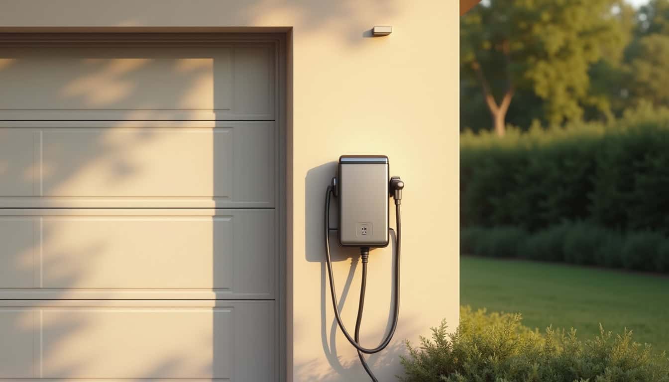 Emplacement idéal pour une borne de recharge électrique au Crès, fixée sur un mur extérieur près du garage