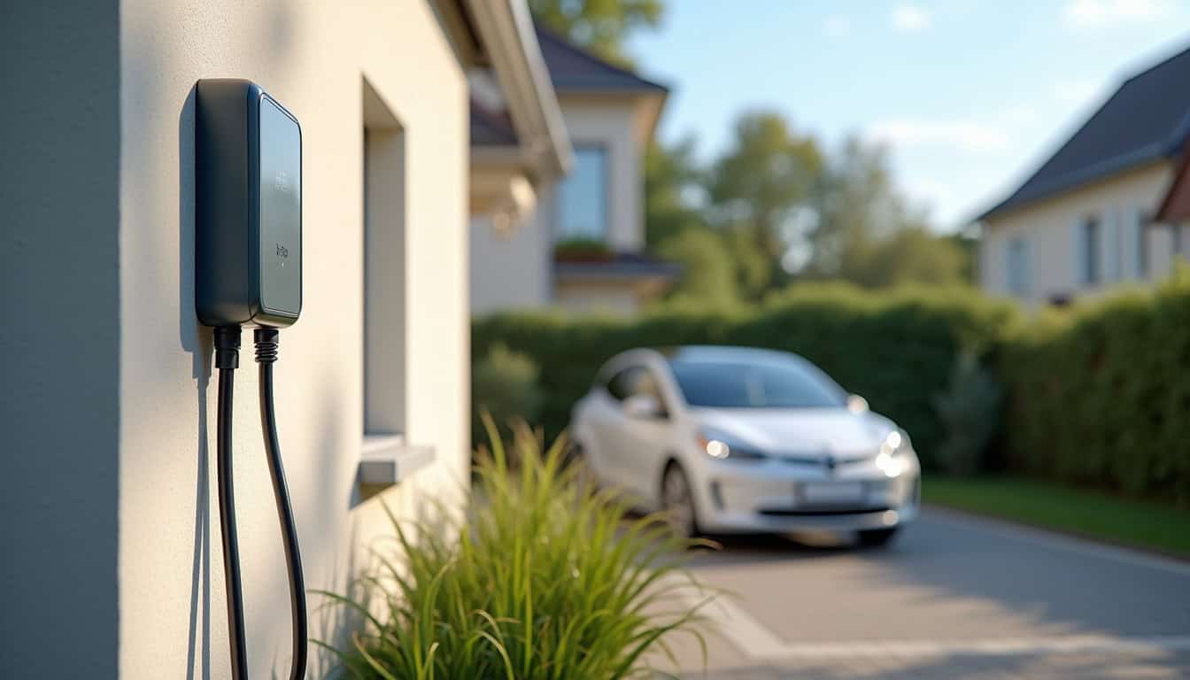 Emplacement typique d'une borne de recharge installée en extérieur à Vair-sur-Loire