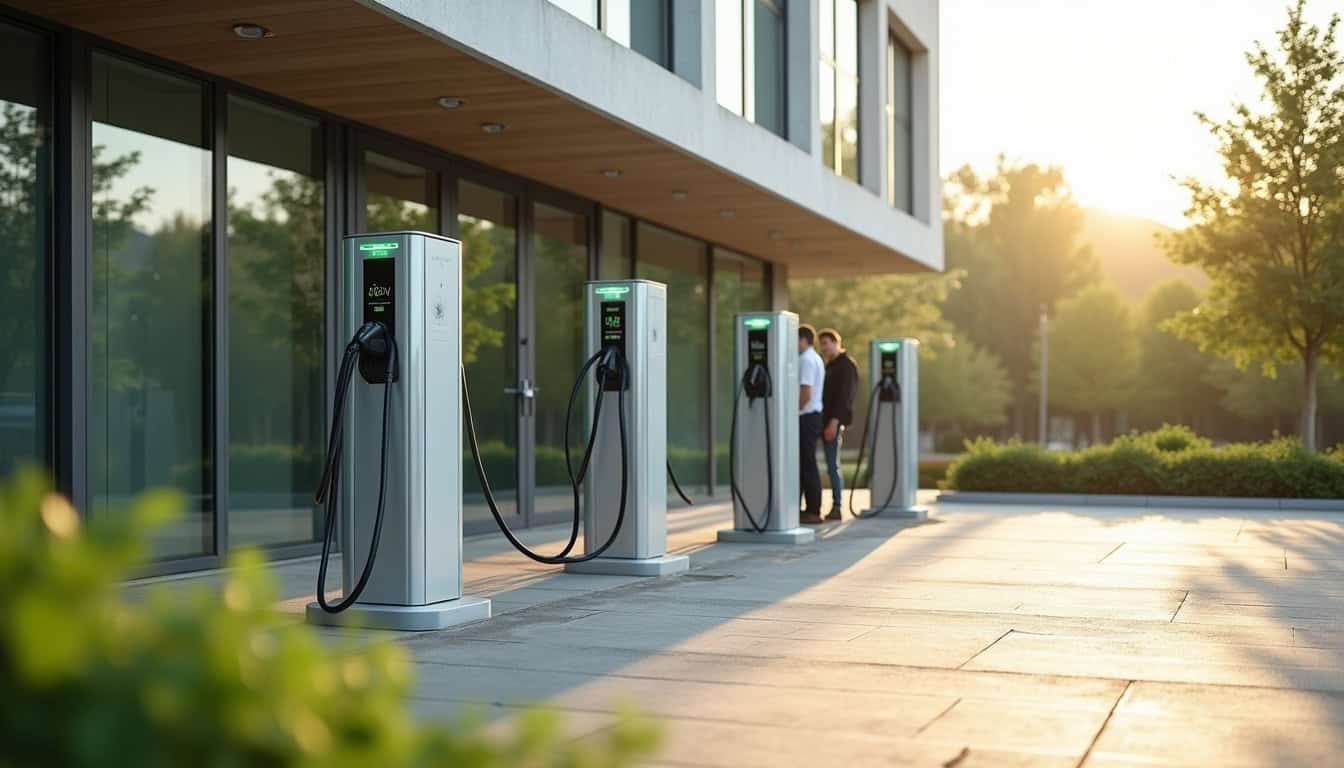 Entreprise en train de faire installer plusieurs bornes de recharge pour ses employés